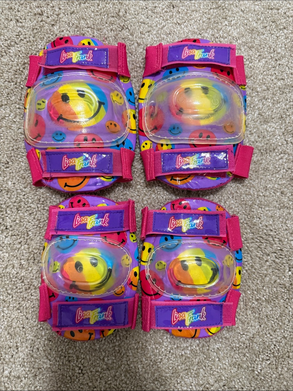Vintage Lisa Frank Bright Pink Multicolor Smiley Kids Protective knee elbow pads